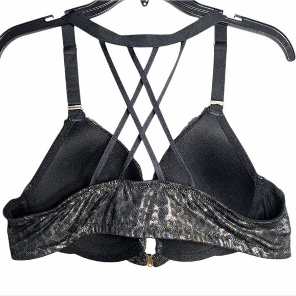 Cacique Metallic Animal Print Front Closure Strappy Boost Plunge Push-up Bra 40C - Picture 5 of 8